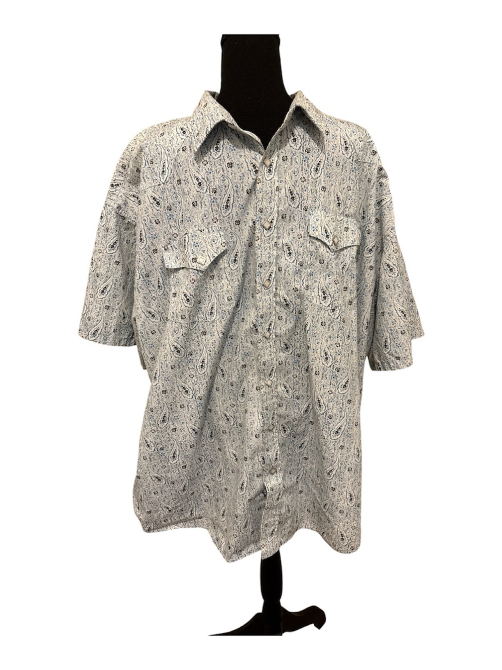 Men's Short-Sleeve Paisley Button-Down Shirt - White/Light Gray